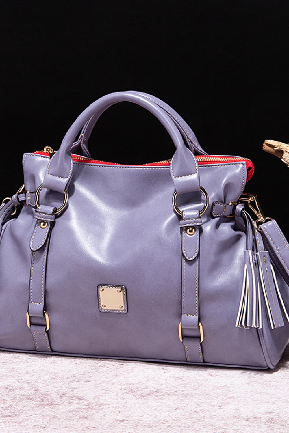PU Leather Handbag with Tassels Blue Purple One Size - Fashorio
