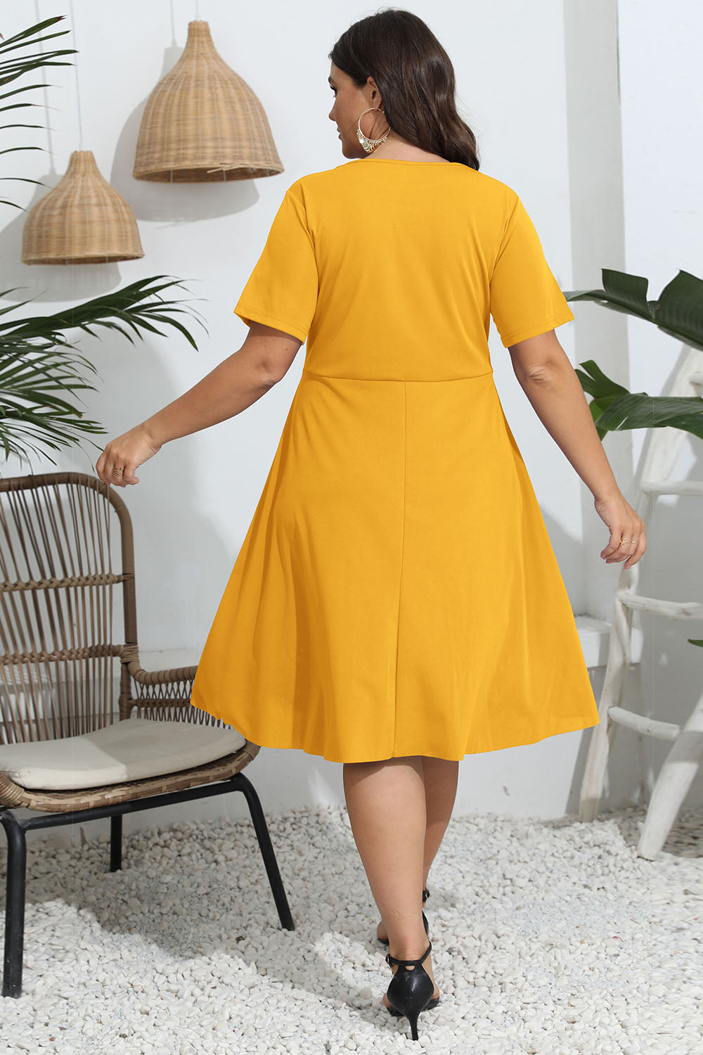 Plus Size Round Neck Openwork Dress – Chic Everyday Comfort - Fashorio