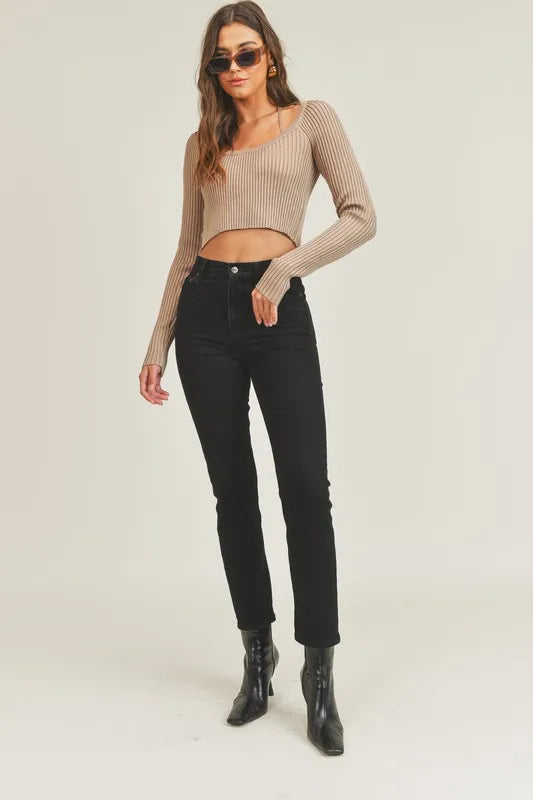 MABLE Long Sleeve Crop Sweater Top and Inner Bra Set - Fashorio