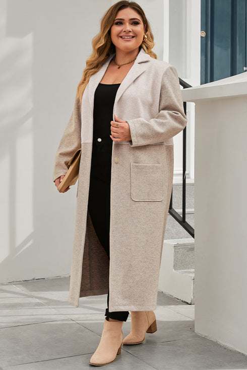 Plus Size Collared Neck Buttoned Longline Coat - Fashorio