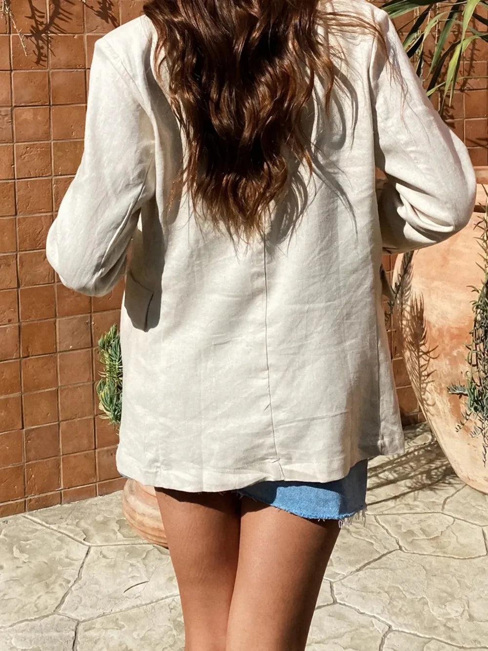 Lapel Collar Long Sleeve Blazer - Fashorio