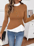 Decor Button Contrast Hem Knit Top - Fashorio