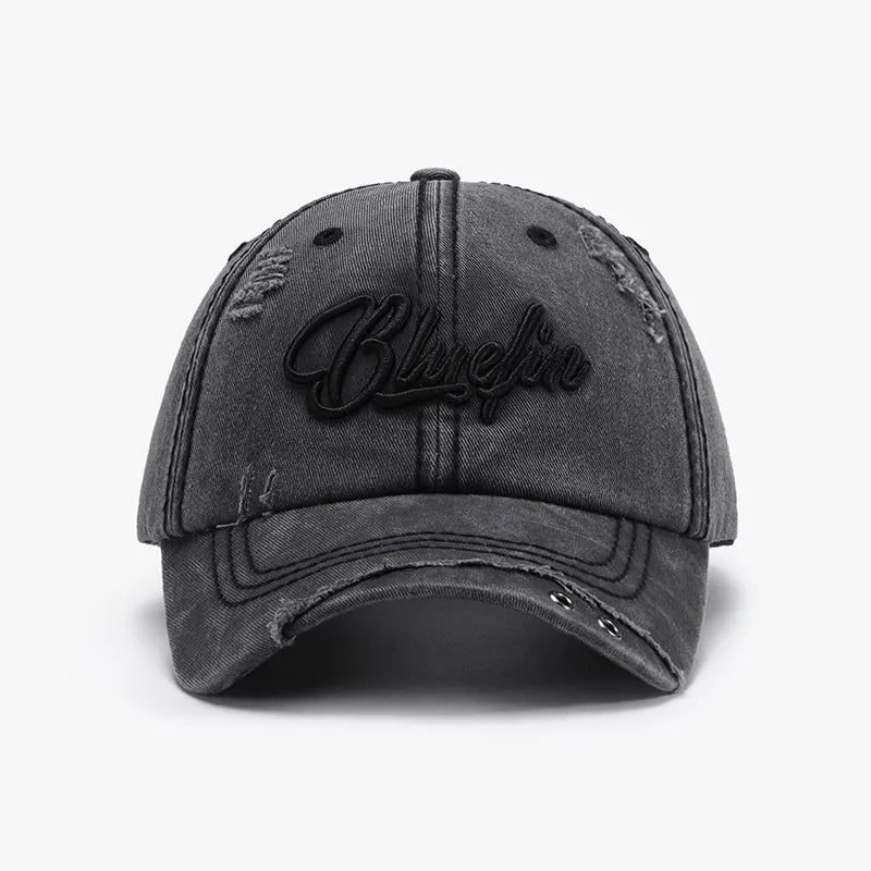 Embroidered Letter Cotton Baseball Cap Black One Size - Fashorio