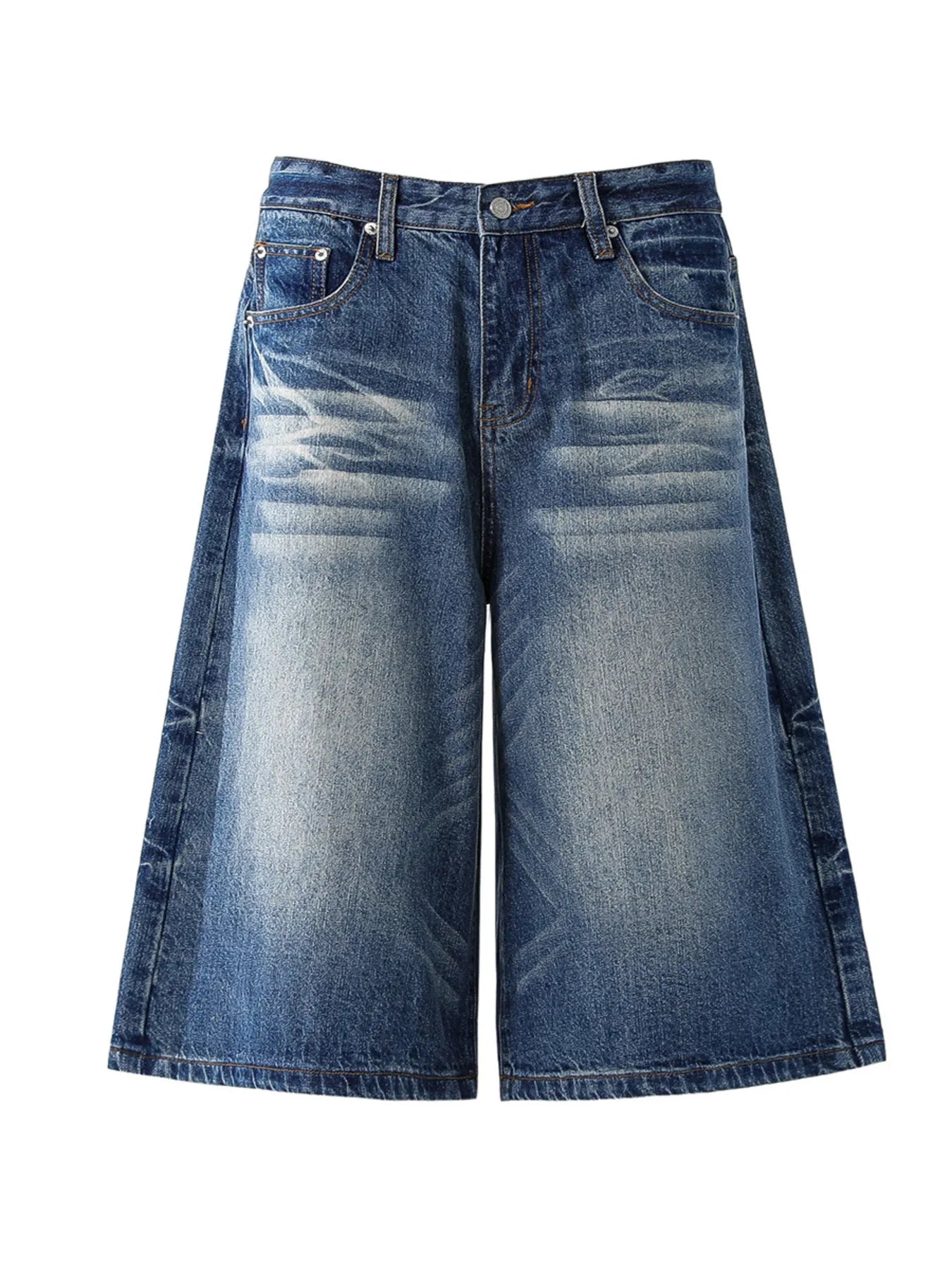 Men's Wide-Leg Denim Shorts Dark Blue - Fashorio