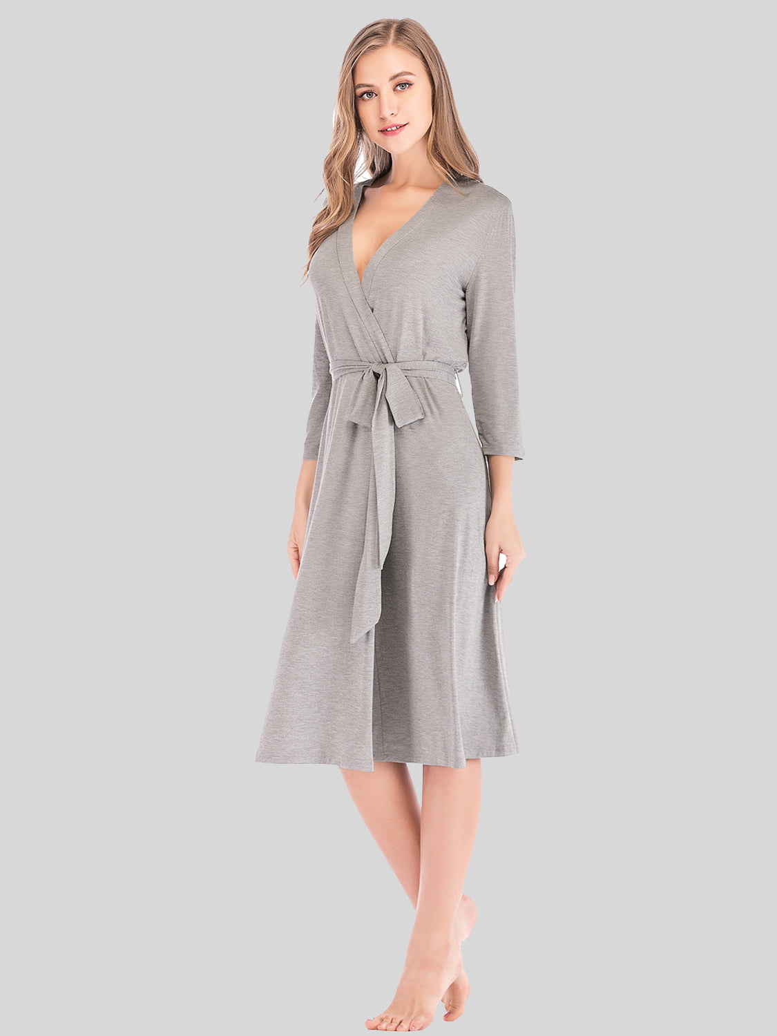Plunge Tie Front Night Dress Charcoal - Fashorio