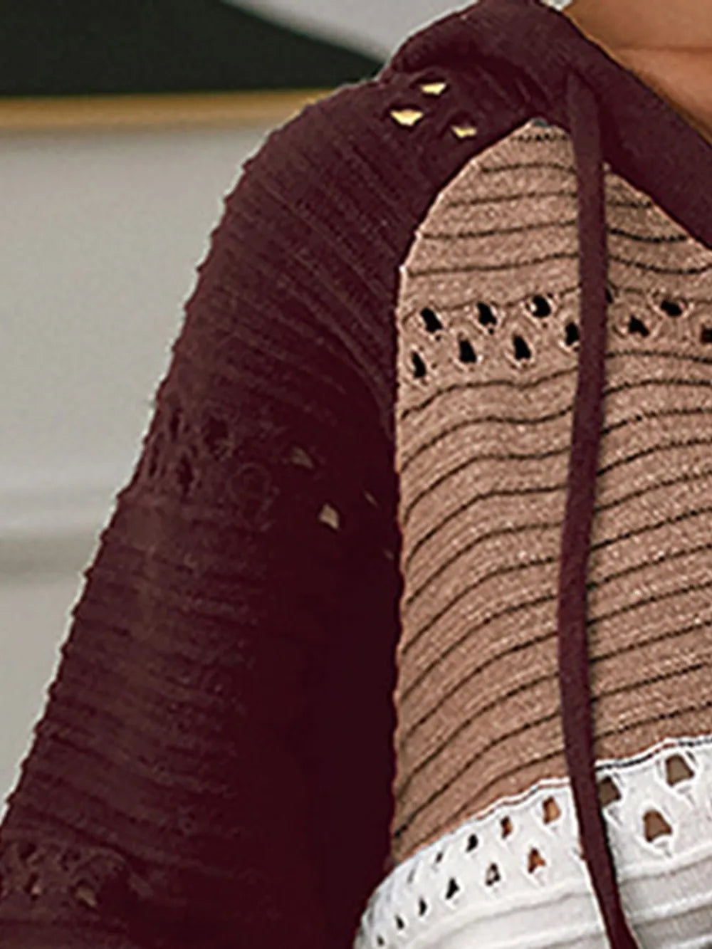 Color Block Drawstring Hooded Sweater - Fashorio