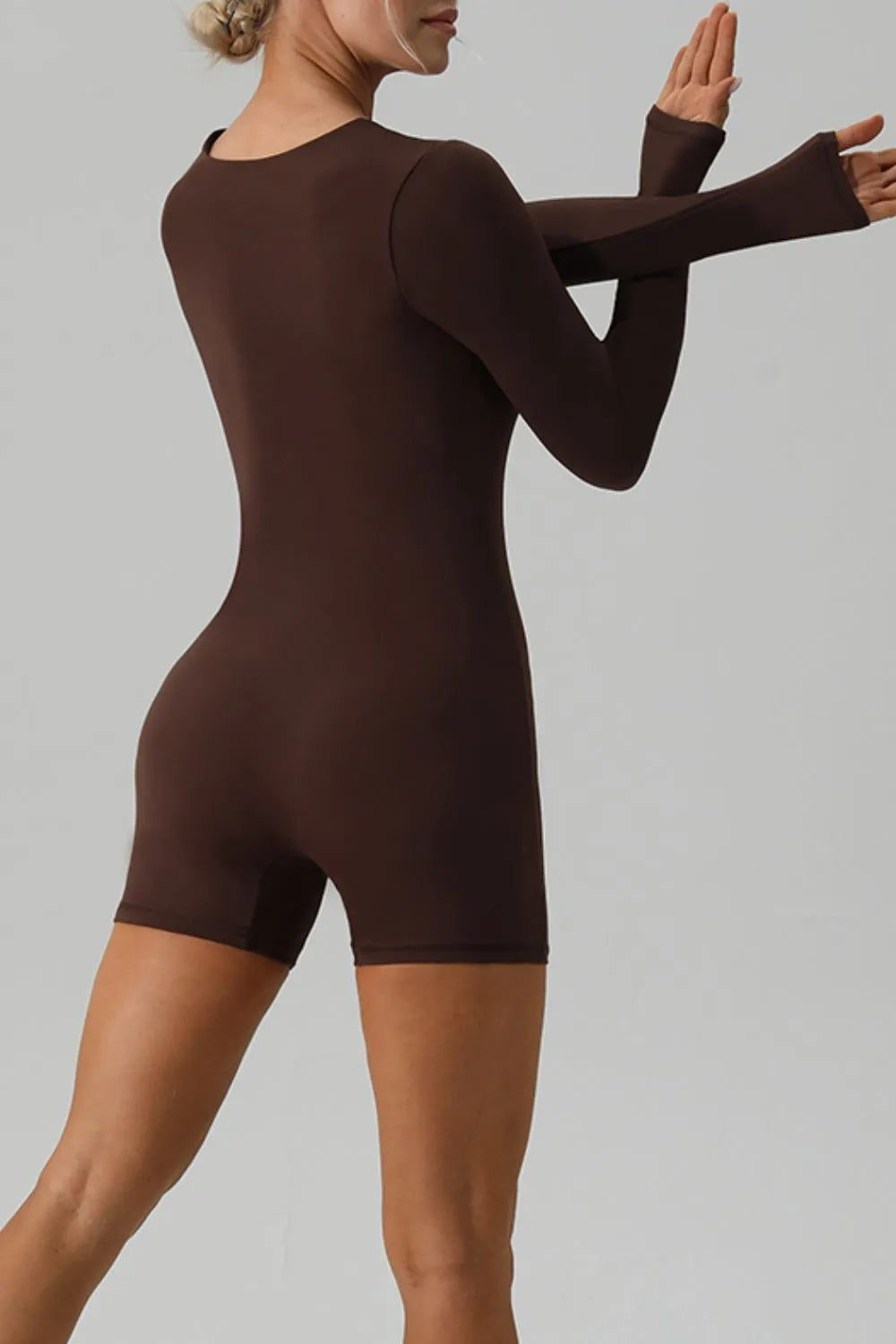 Square Neck Long Sleeve Active Romper - Fashorio