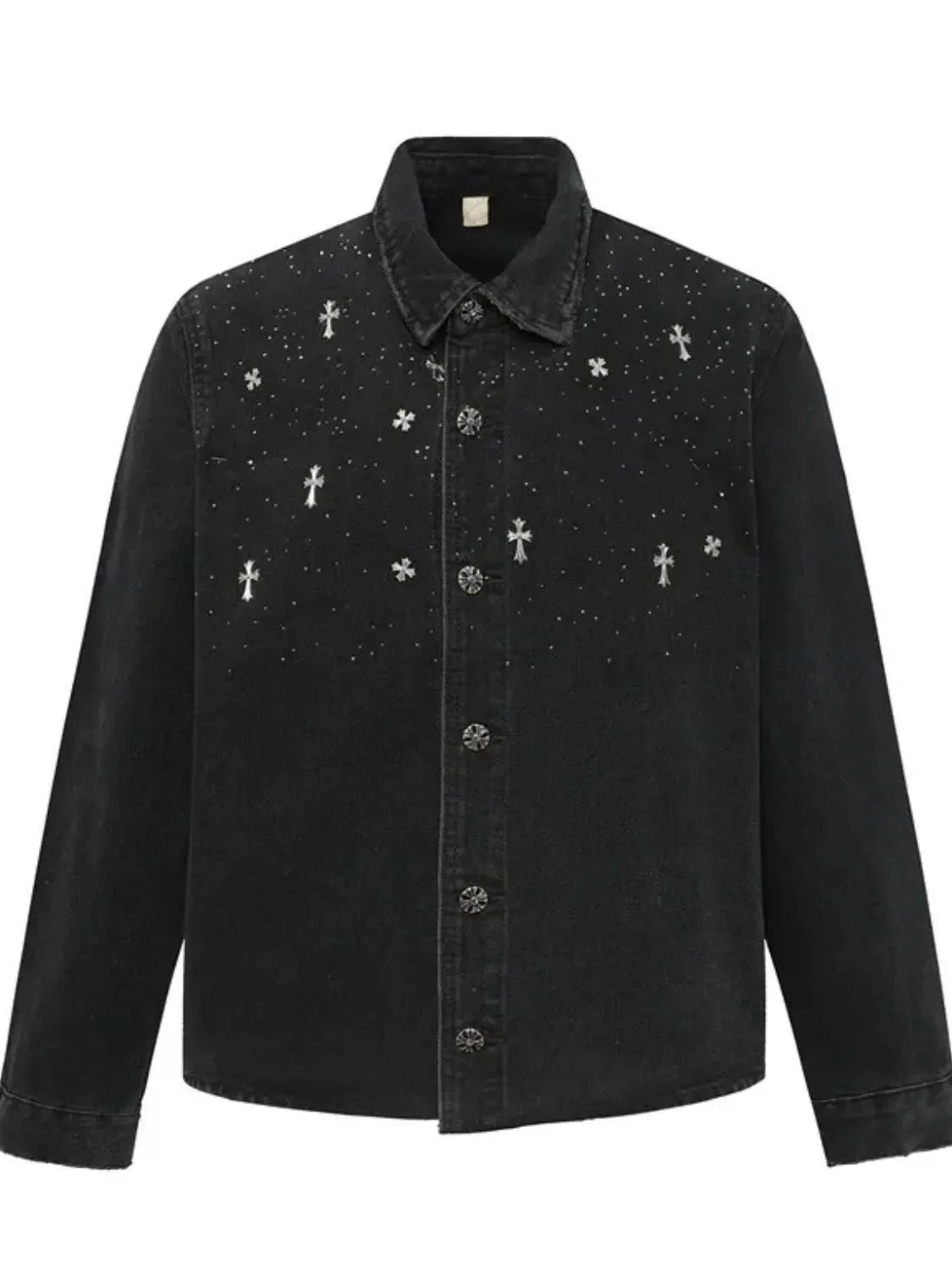 Men's Plus Size Cross Button Up Long Sleeve Denim Jacket - Fashorio