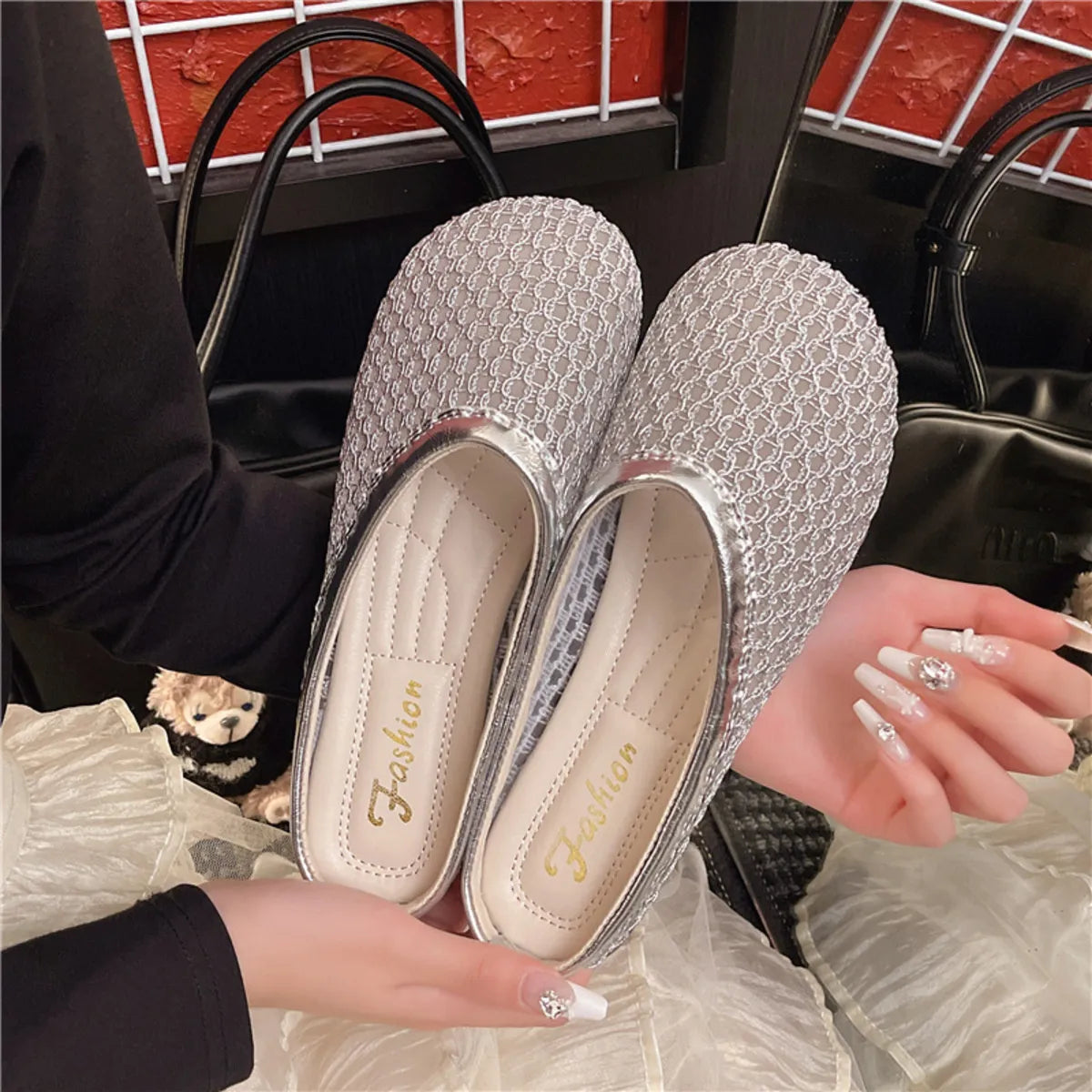 Breathable Mesh Casual Slip-Ons Silver - Fashorio