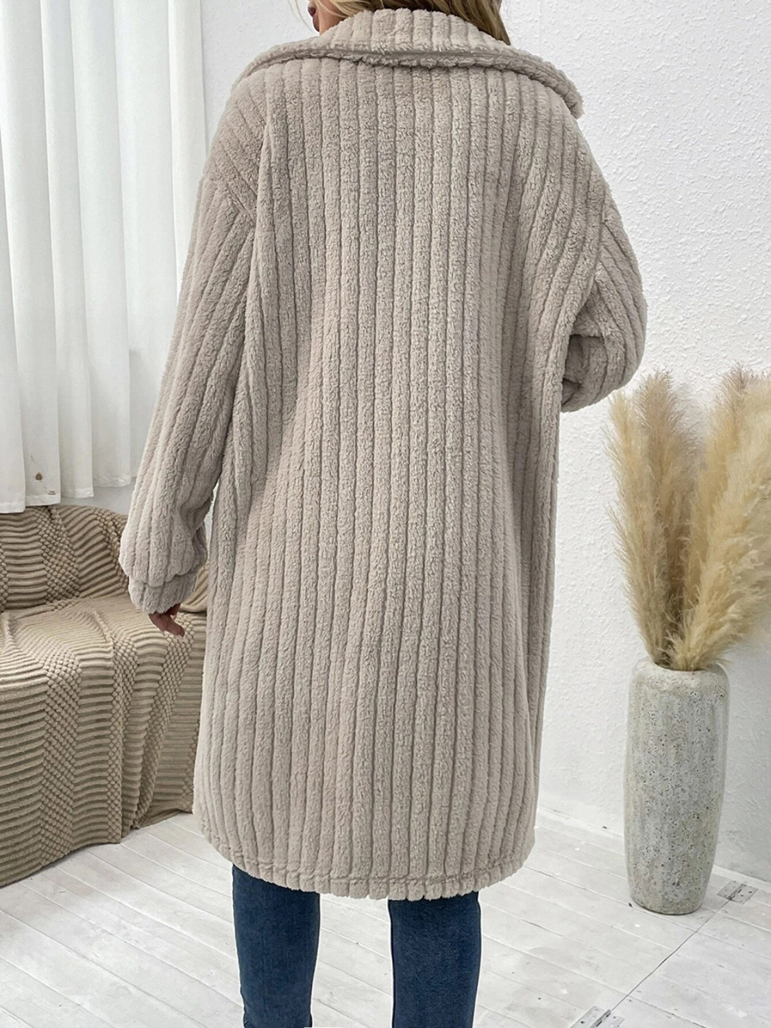 Collared Neck Drop Shoulder Coat - Fashorio