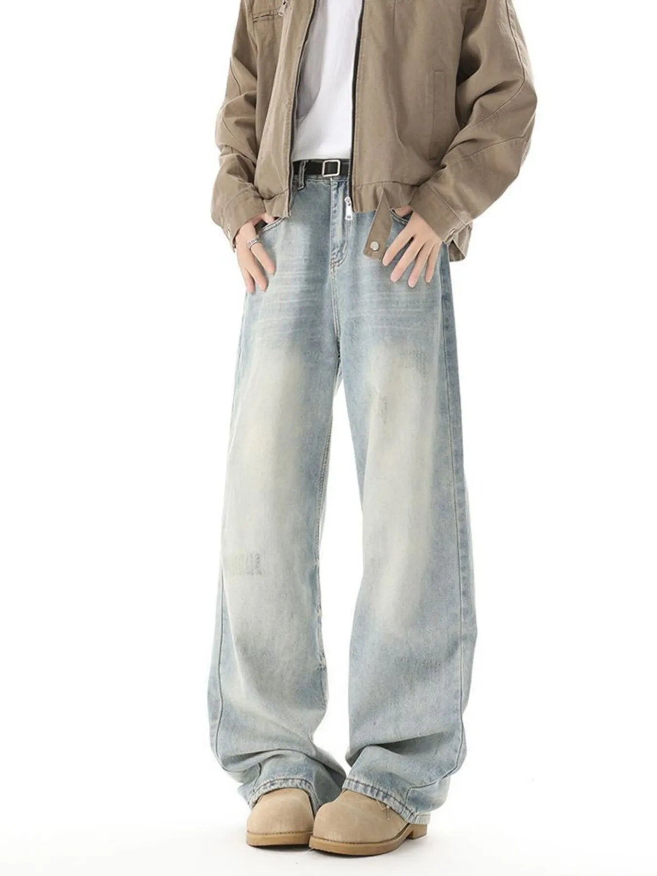 Men's High Waisted Washed Wide Leg Jeans - Fashorio