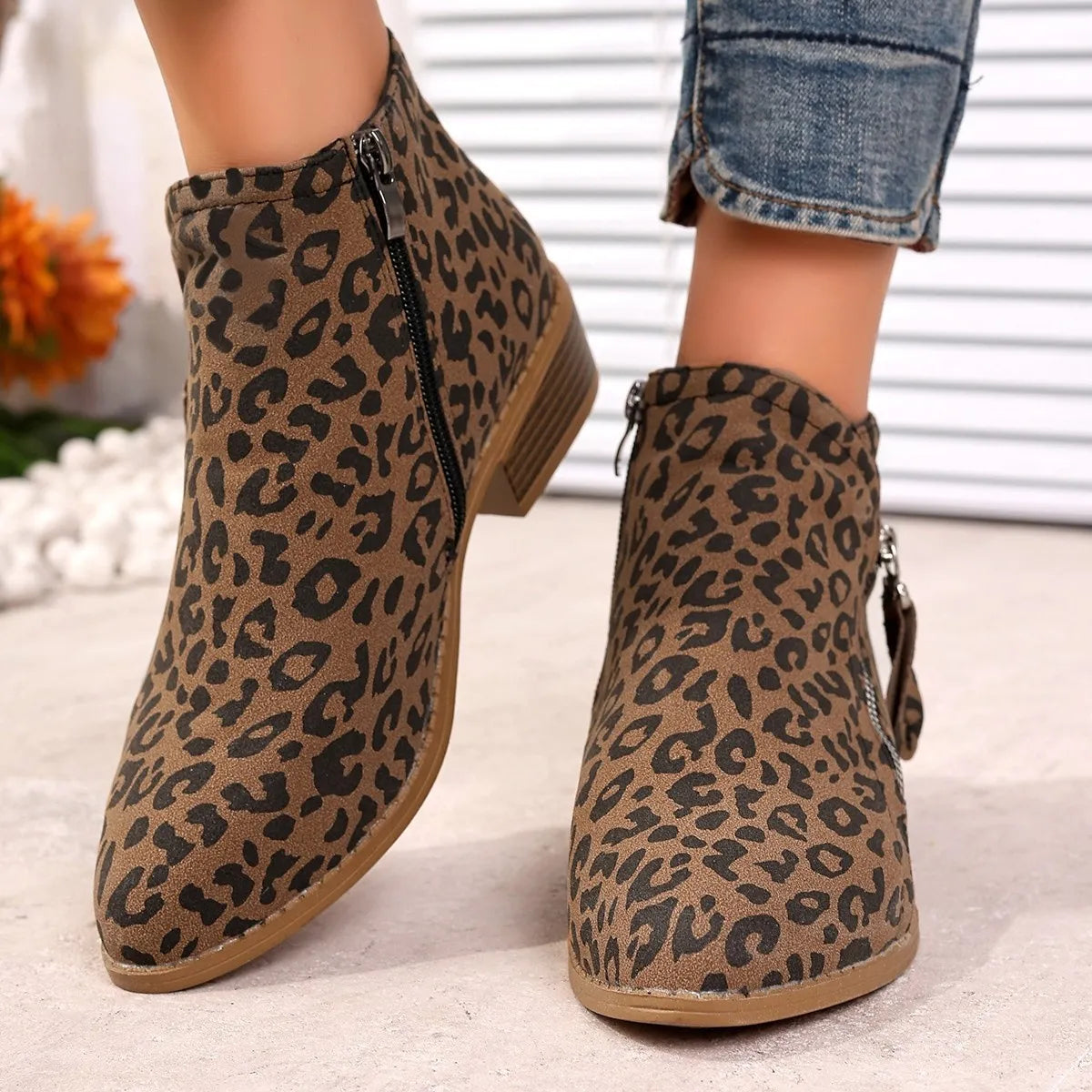 Point Toe Block Heels Boots Coffee Brown - Fashorio