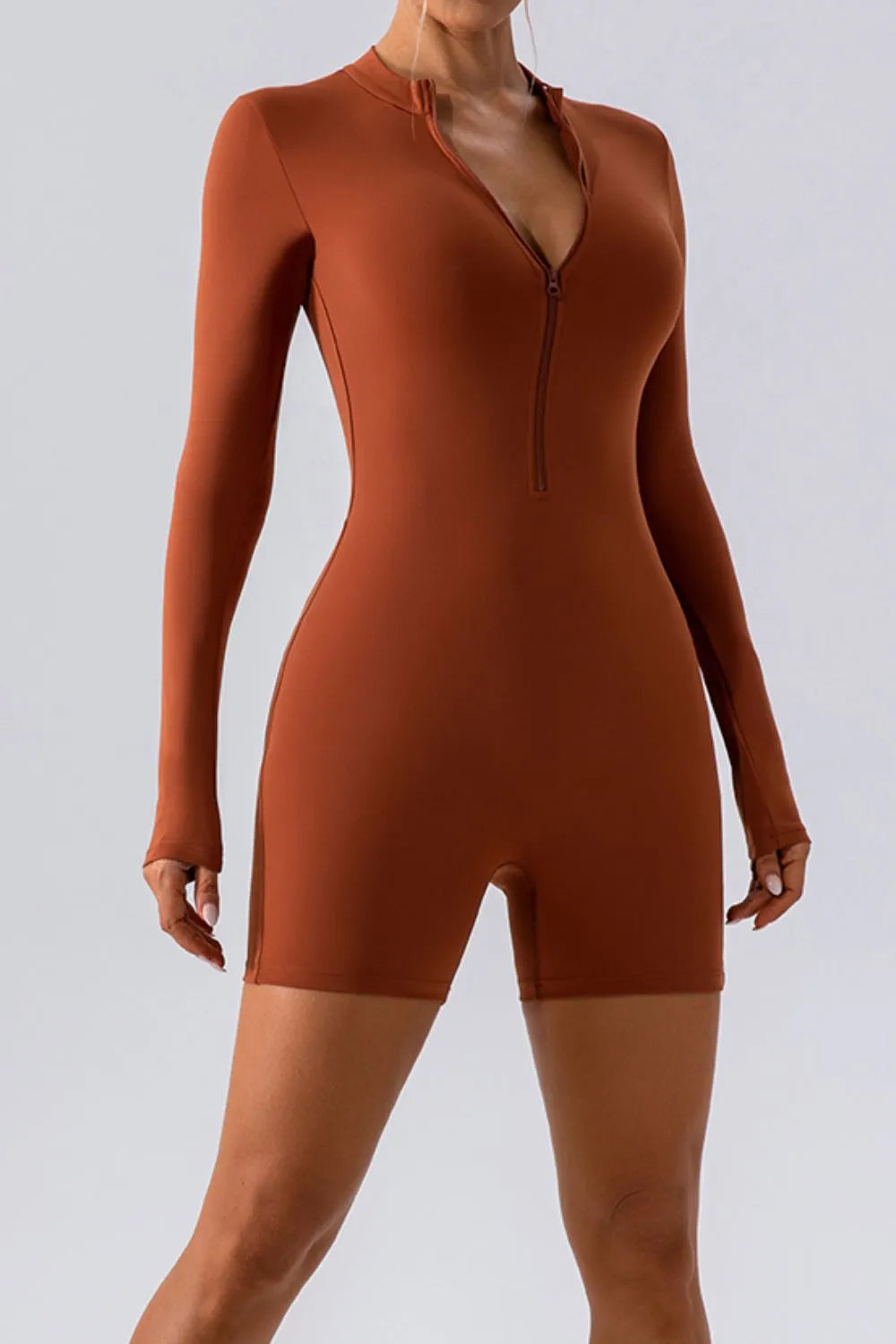 Half Zip Long Sleeve Active Romper - Fashorio