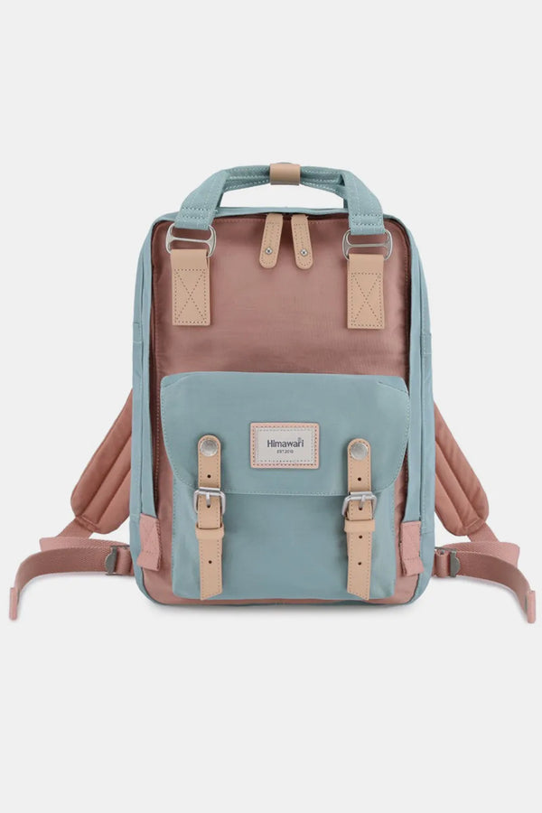 Himawari Contrast Waterproof Nylon Backpack Bag Blue Pink One Size - Fashorio