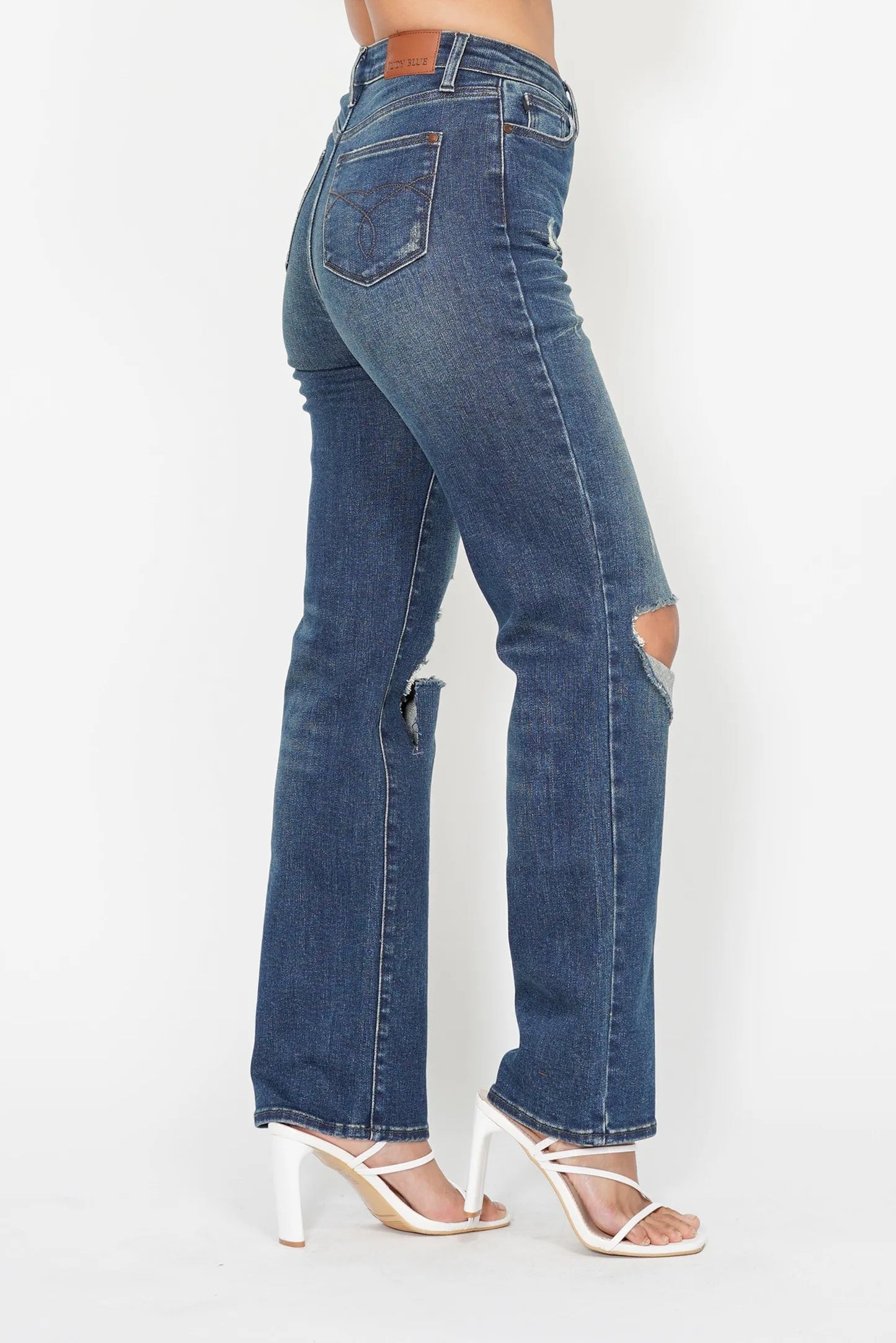 Judy Blue Full Size Hw Ripped Knee Dad Jeans Plus Size - Fashorio