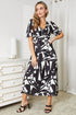 Printed Surplice Balloon Sleeve Dress Black - Fashorio