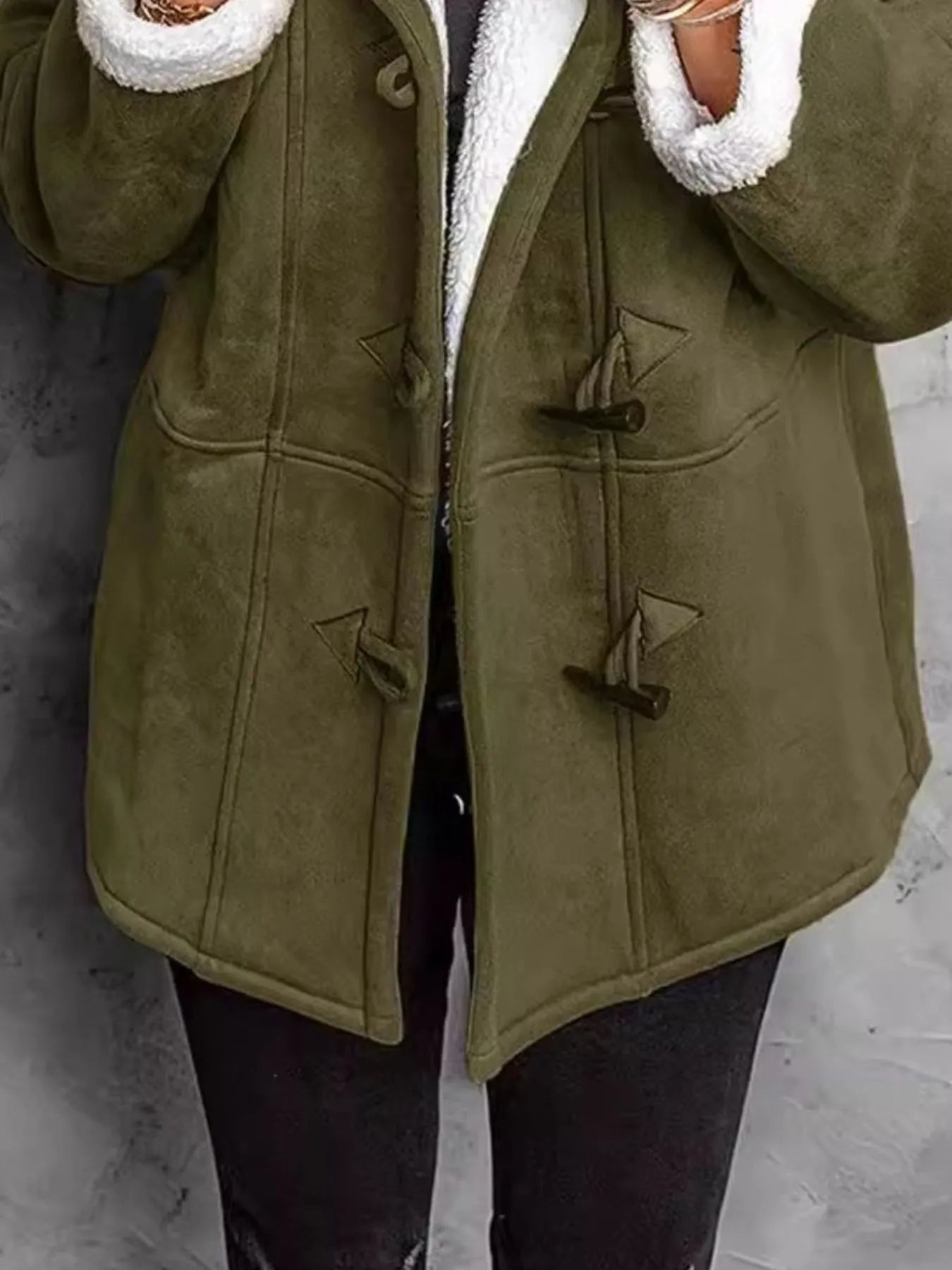 Full Size Cozy Sherpa Lined Toggle Coat with Hood Plus Size - Fashorio