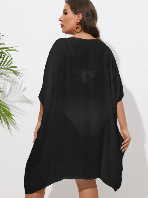 Crochet Trim V-Neck Beach Cover Up Dress - Fashorio