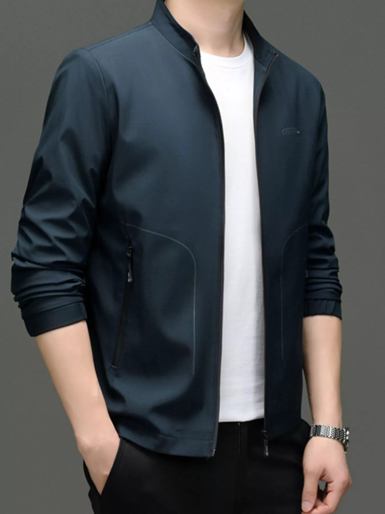 Men's Zip Up Long Sleeve Jacket Green - Fashorio