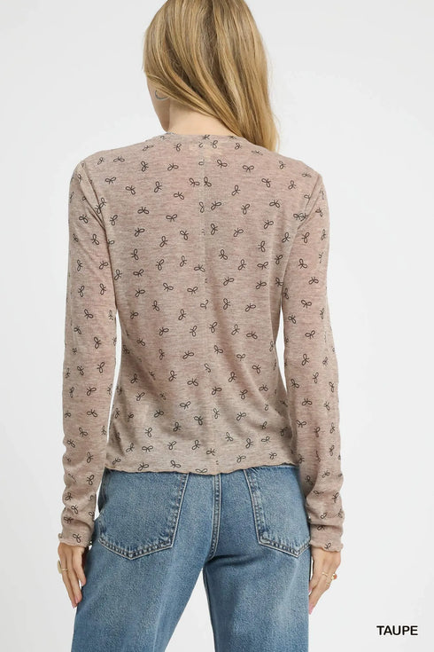 Umgee Bow Print Lightweight Knit Top - Fashorio