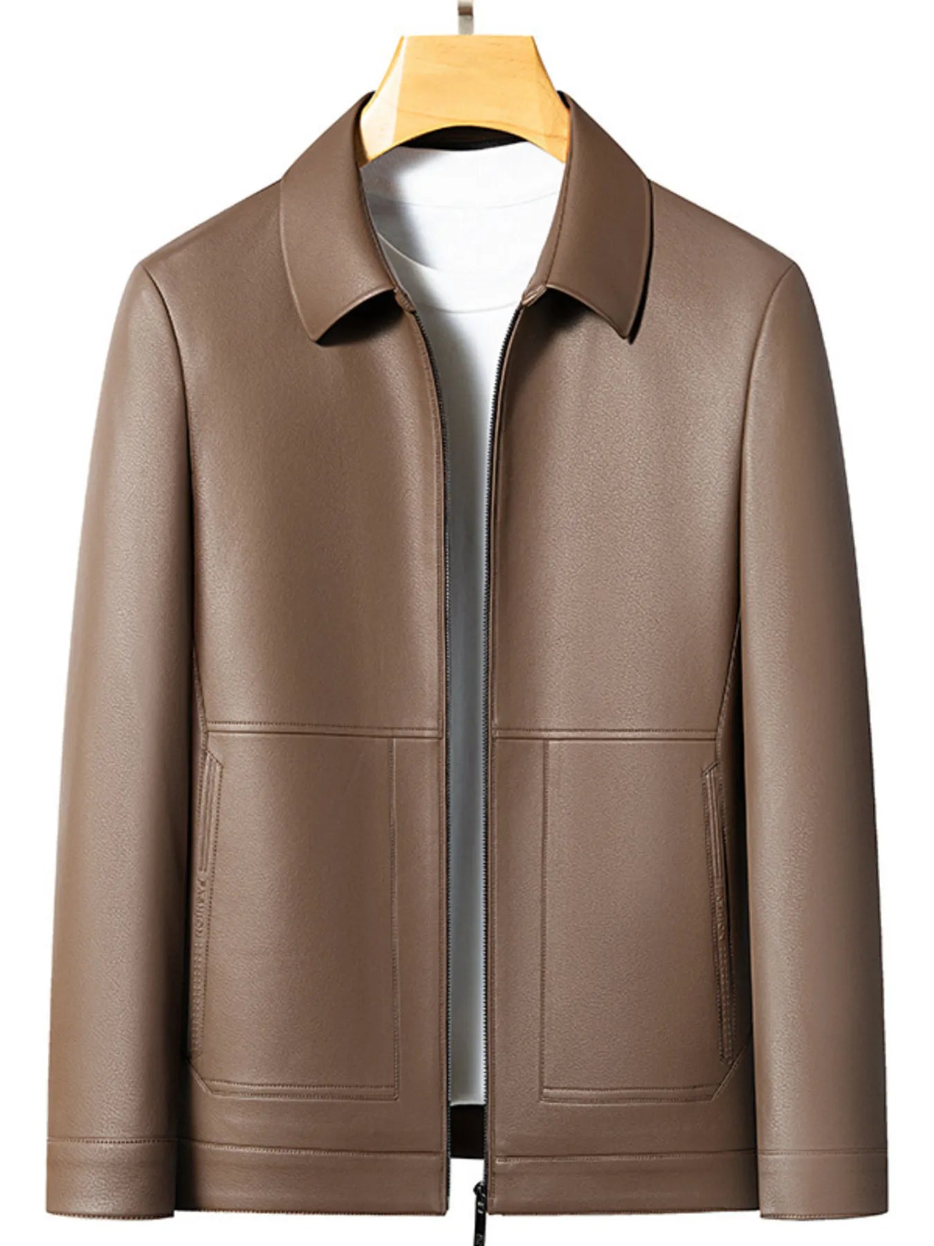 Men's Plus Size Zip Up Long Sleeve Jacket Brown - Fashorio