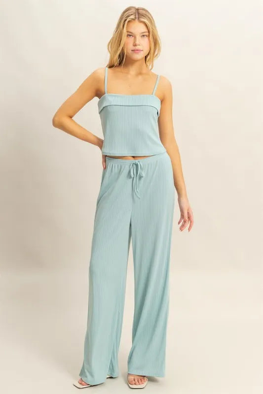 HYFVE Rib Knit Cami Top and Pants Set AQUA - Fashorio