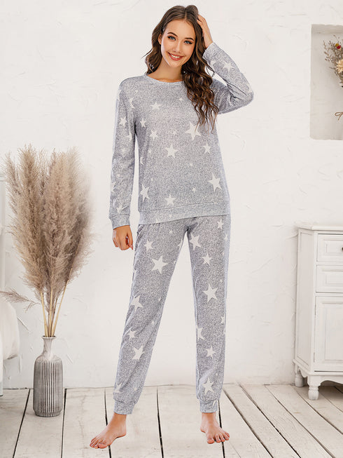 Star Top and Pants Lounge Set Heather Gray - Fashorio