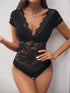 Perfee Lace V-Neck Cap Sleeve Bodysuit - Fashorio