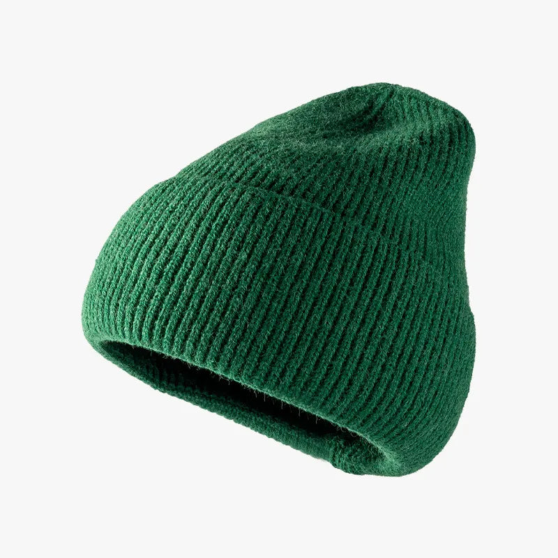 Thermal Solid Knit Hat Dark Green One Size - Fashorio