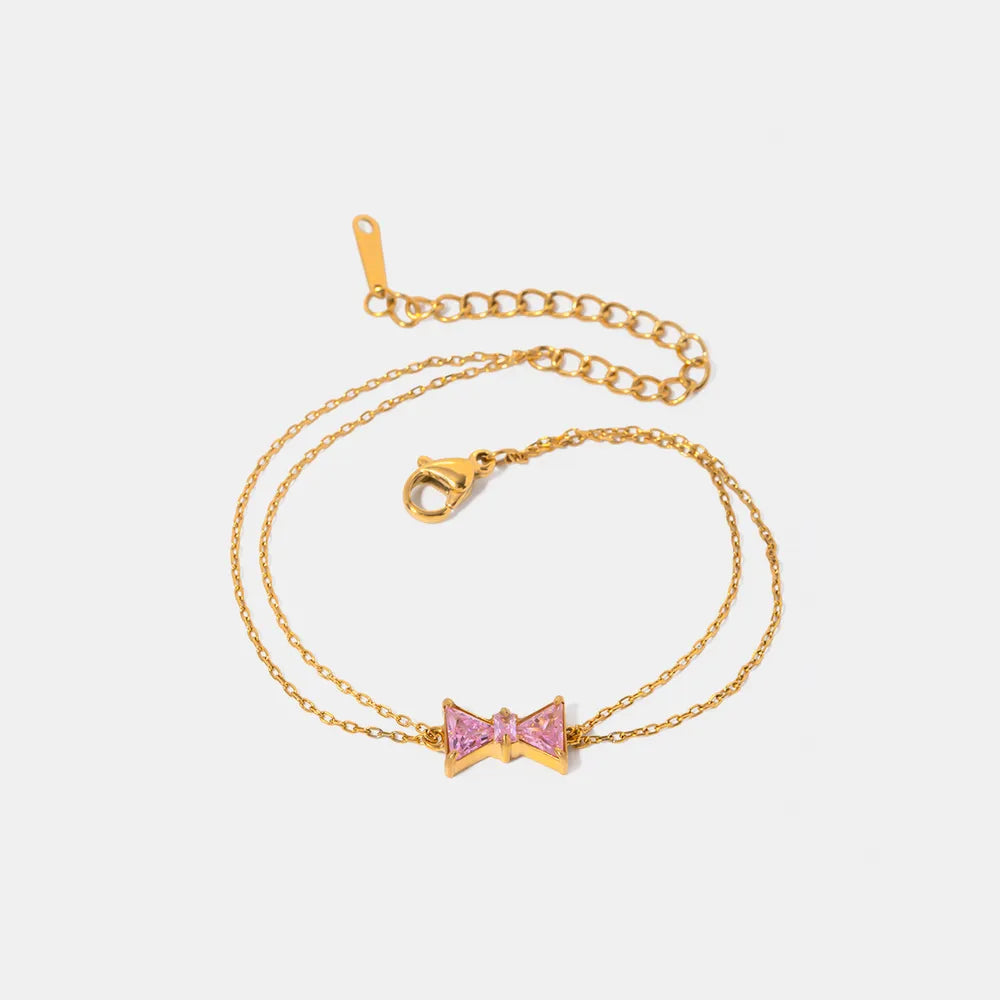 Stainless Steel Zircon Bow Bracelet Gold One Size - Fashorio