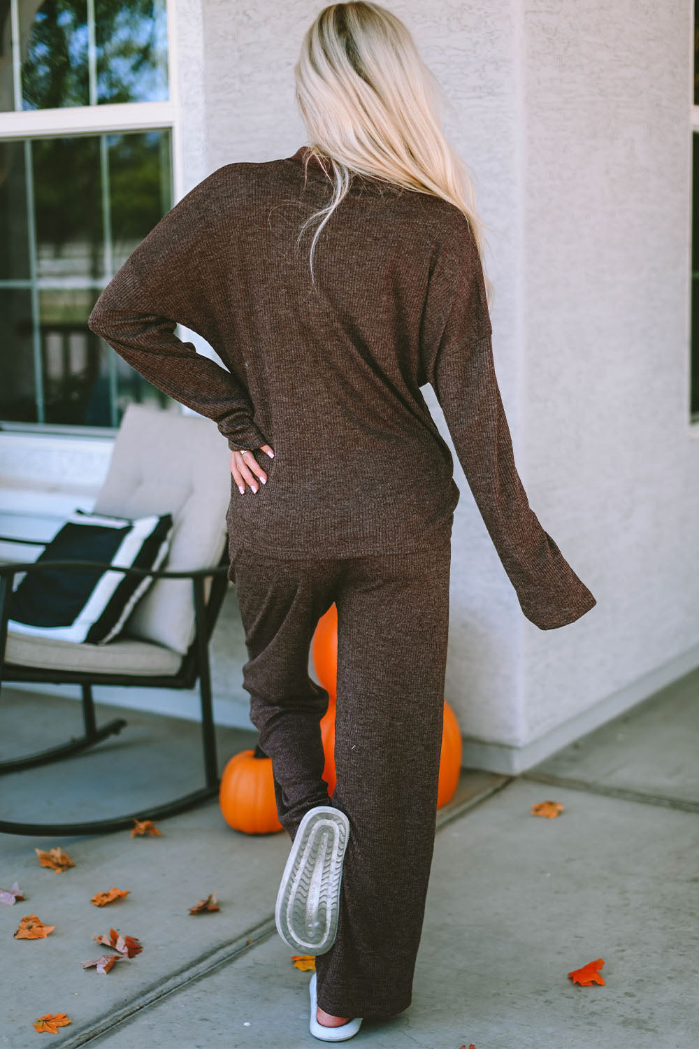 Buttoned Long Sleeve Top and Long Pants Lounge Set - Fashorio