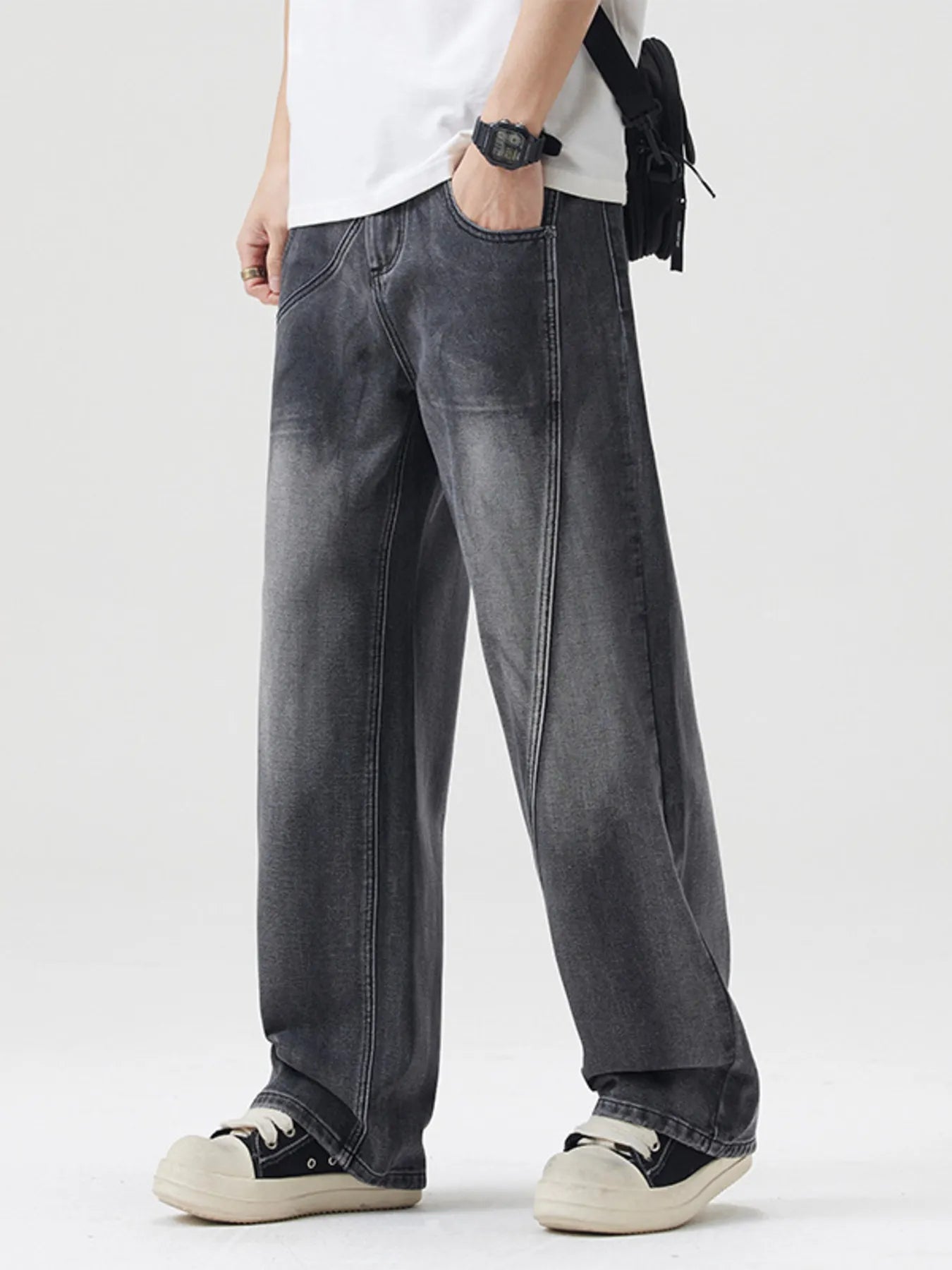 Men's Full Size Washed Wide Leg Jeans Plus Size - Fashorio