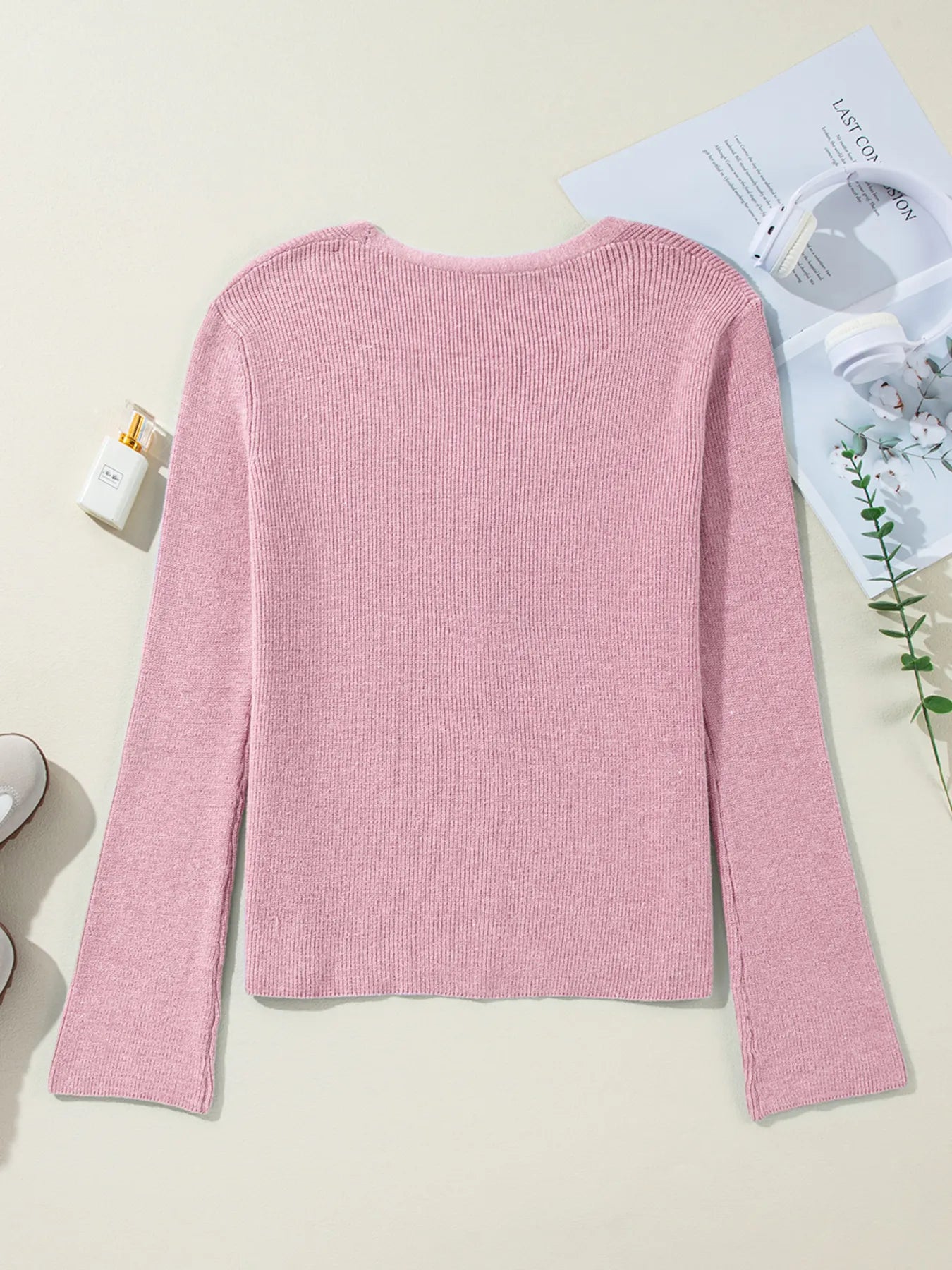Ribbed Knit Button Front V Neck Cardigan - Fashorio