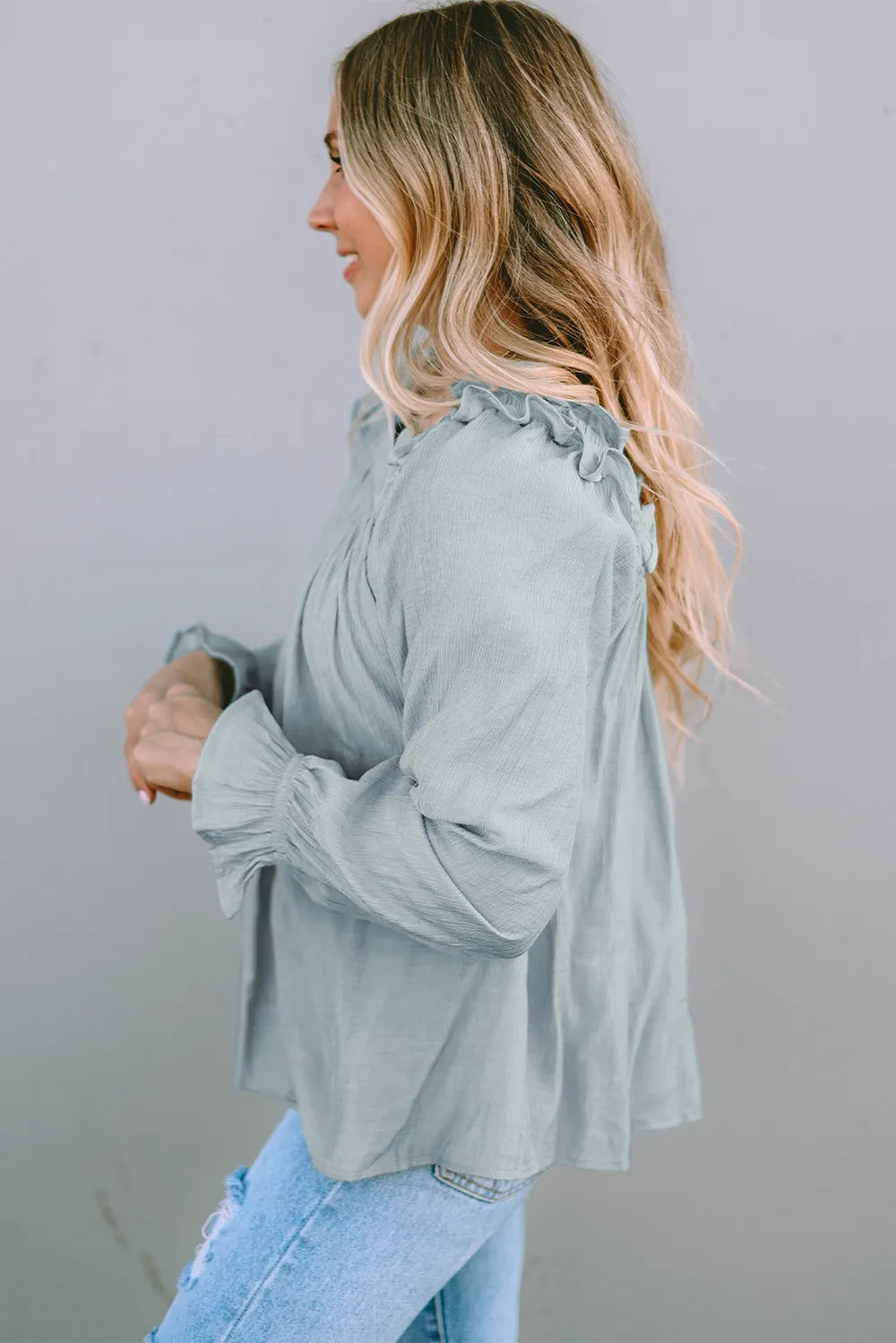 Frill Trim Flounce Sleeve Blouse - Fashorio