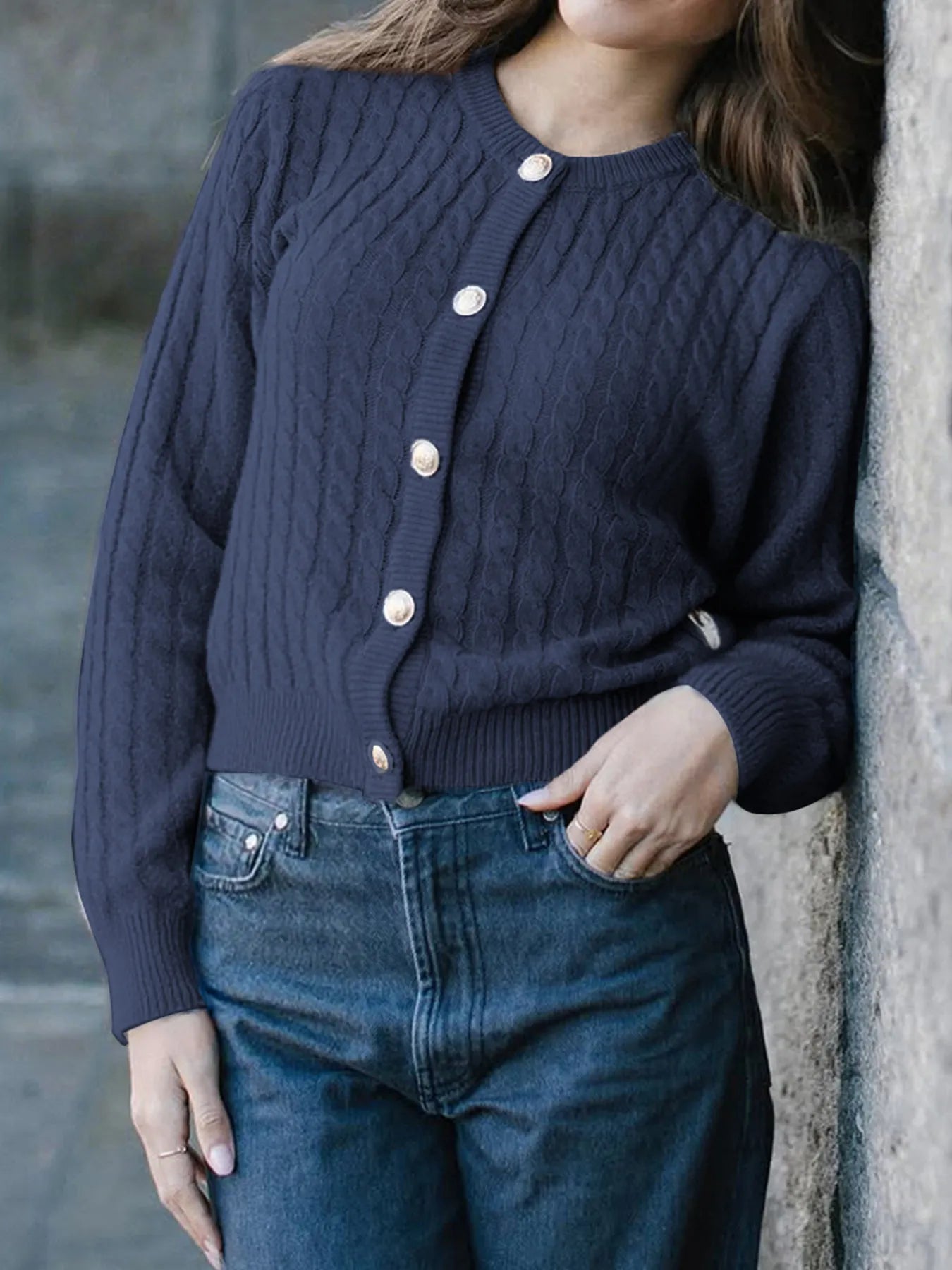 Cable Knit Button-Up Cardigan - Fashorio