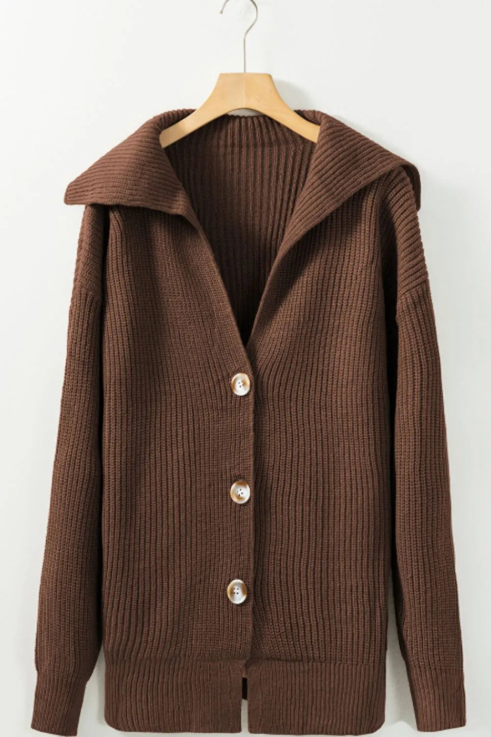 Button Down Collared Neck Cardigan - Fashorio