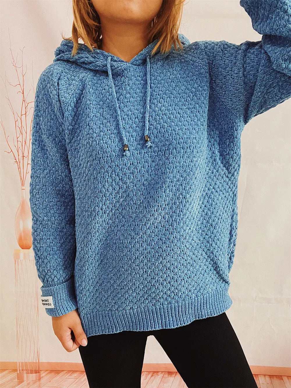 Drawstring Long Sleeve Hooded Sweater - Fashorio