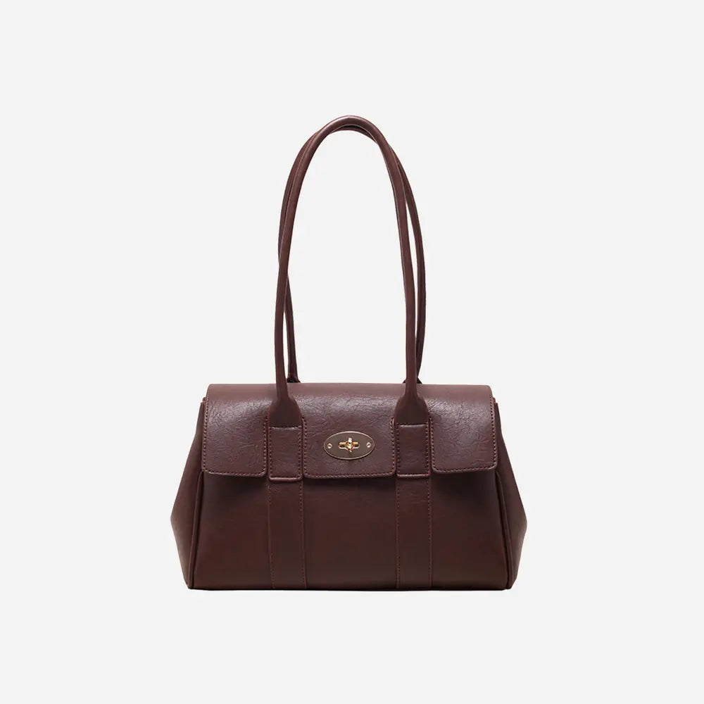 PU Leather Shoulder Bag Chocolate One Size - Fashorio
