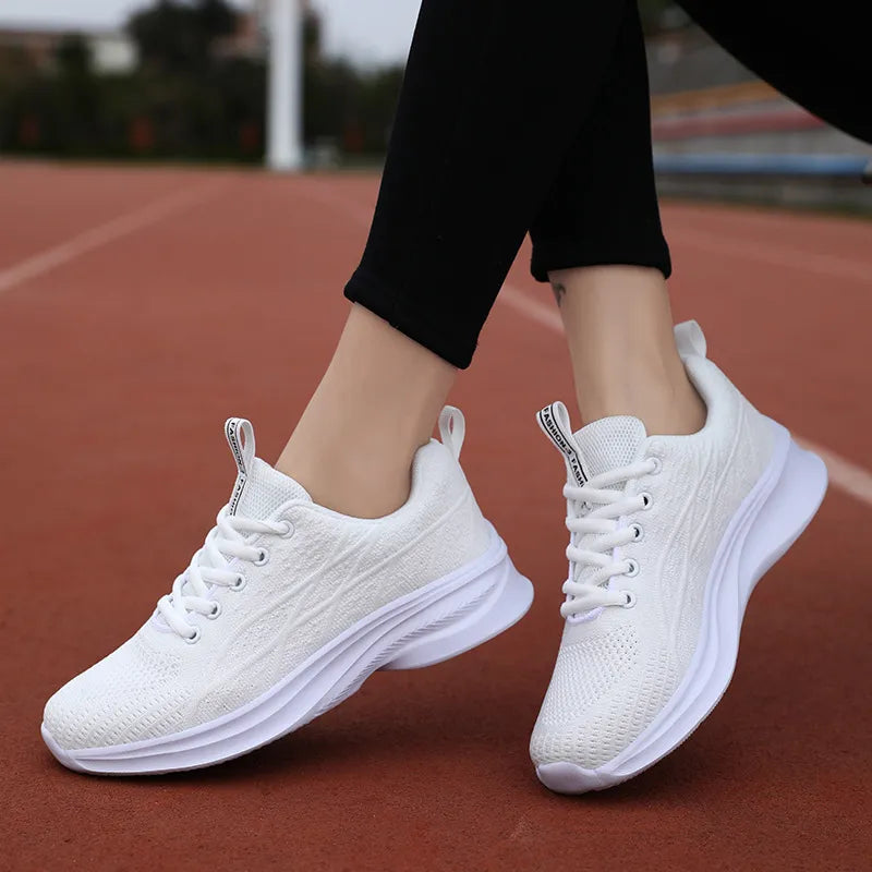 Breathable Mesh Lace Up Athletic White - Fashorio