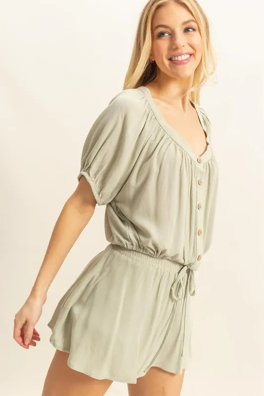 HYFVE Drawstring Hem Short Sleeve Top and Skort Set - Fashorio