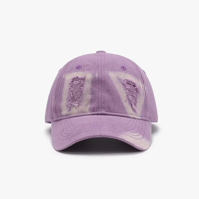 Distressed Cotton Baseball Cap Lilac One Size - Fashorio