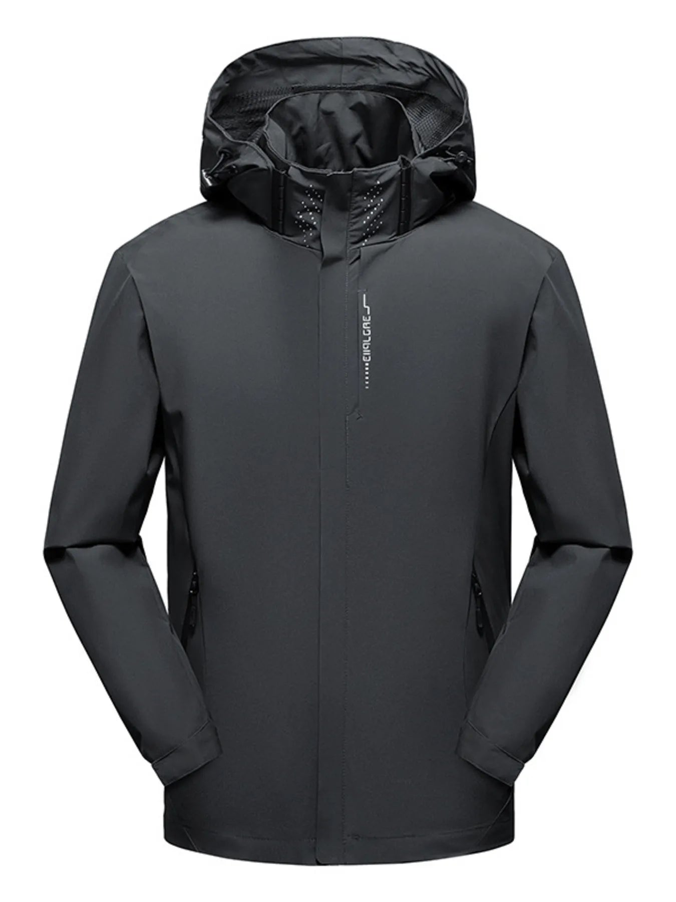 Men's Plus Size Waterproof Zip Up Long Sleeve Hooded Jacket Dark Gray - Fashorio