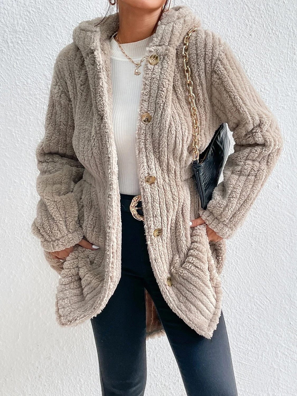 Button Down Hooded Coat - Fashorio