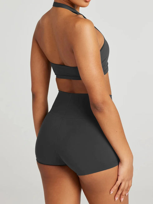 Halter Neck Cami and Shorts Active Set - Fashorio