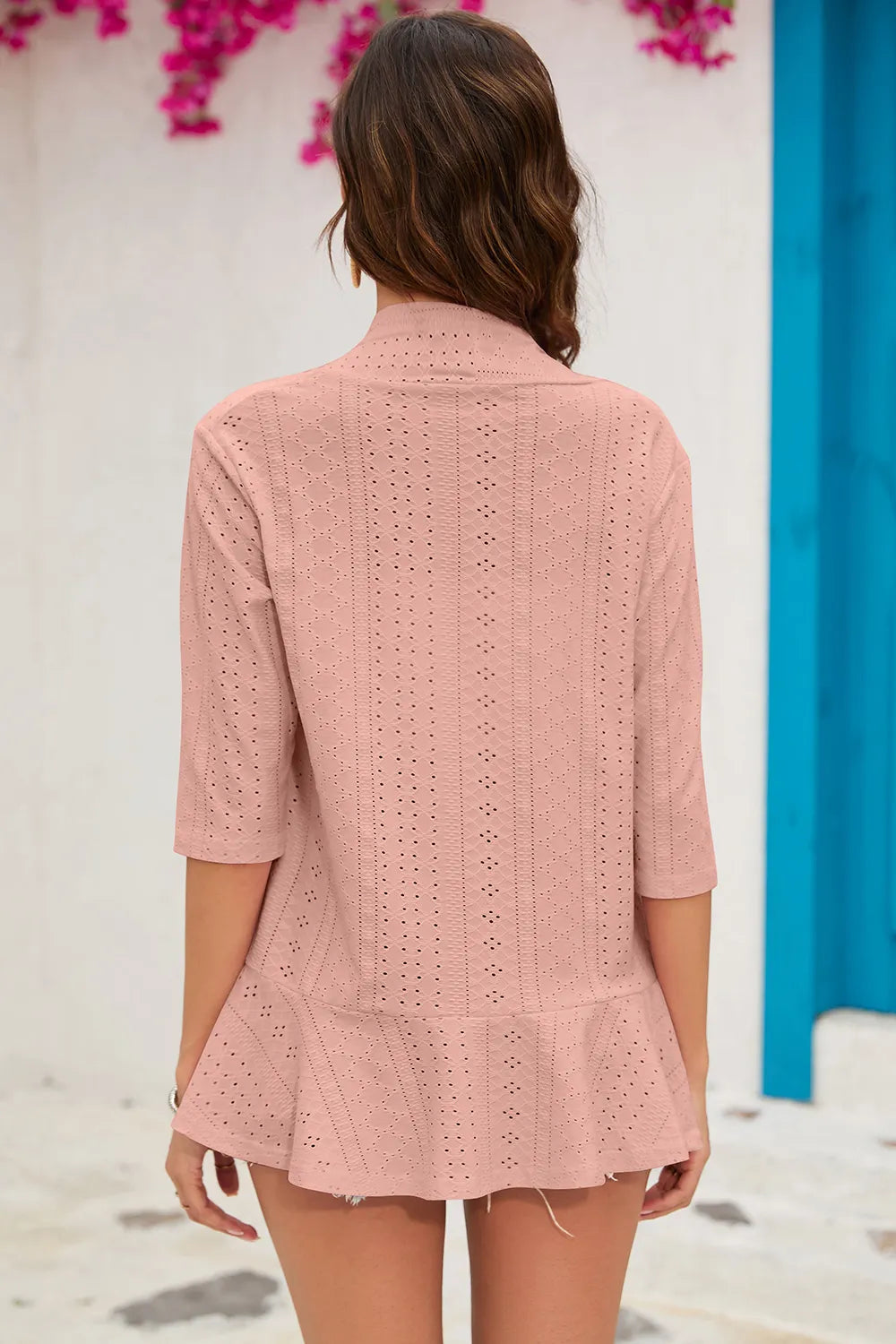 Eyelet Open Front Cardigan - Fashorio