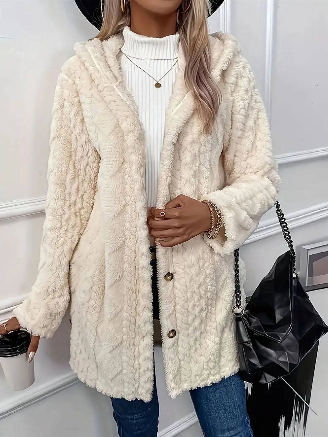 Faux Fur Teddy Coat with Button Front - Fashorio