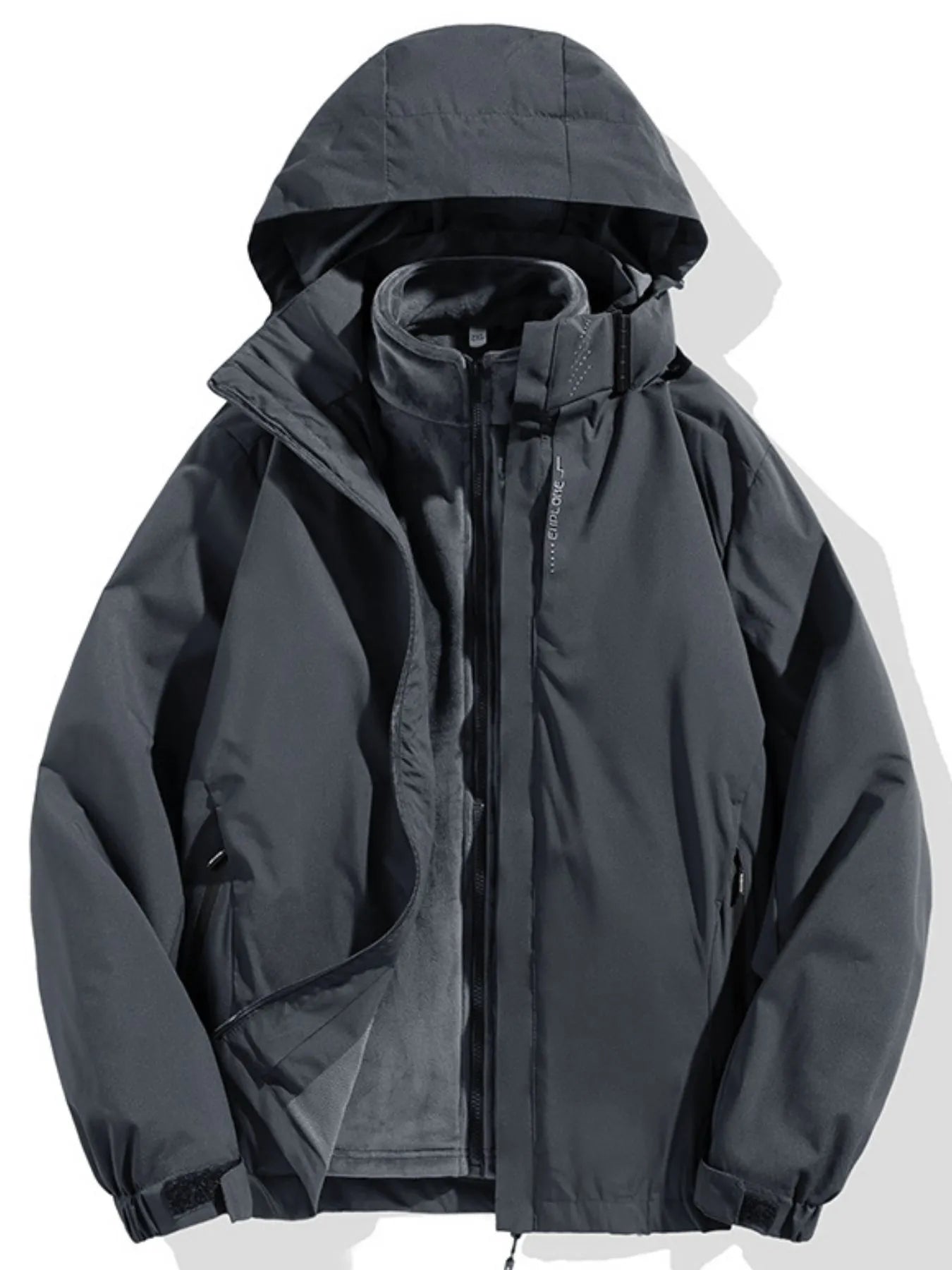 Men's Plus Size Zip Up Long Sleeve Hooded Jacket Gray - Fashorio