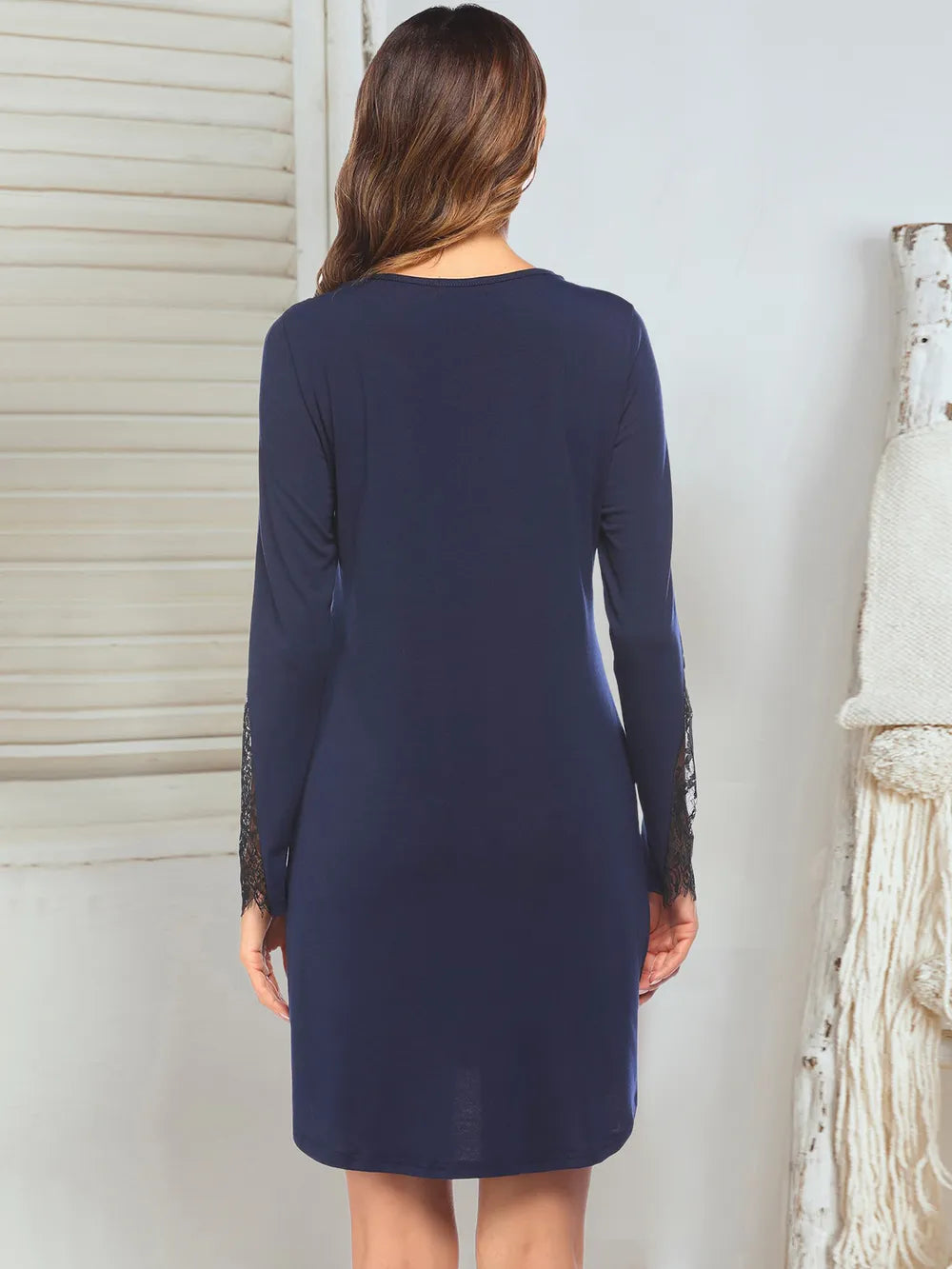 Lace Detail Long Sleeve Mini Lounge Dress - Fashorio