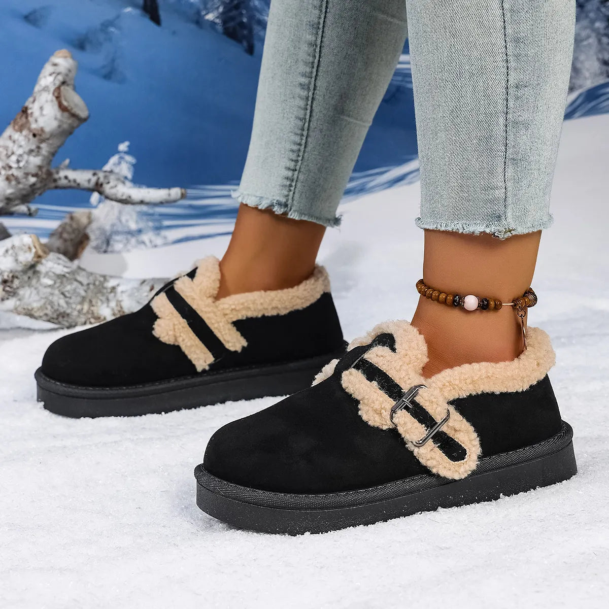 Round Toe Platform Ankle Boots Black - Fashorio