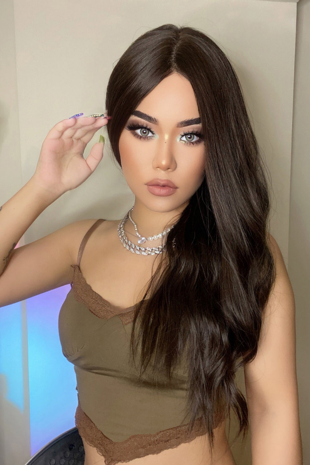13*2" Lace Front Wigs Synthetic Long Wave 26" Heat Safe 150% Density in Brown - Fashorio